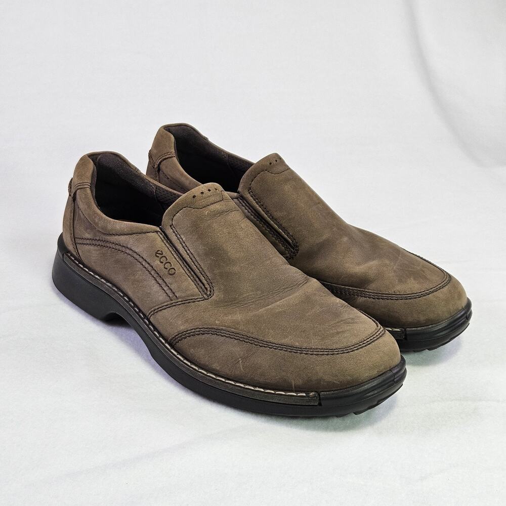 ECCO Fusion Loafer Mens 47 US13 Apron Toe Slip On Nubuck Leather Shoe Mocs Brown